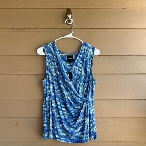 NIC+ZOE Women’s Sleeveless V-Neck Wrap Twist Blue Multicolor Top Size L NWT